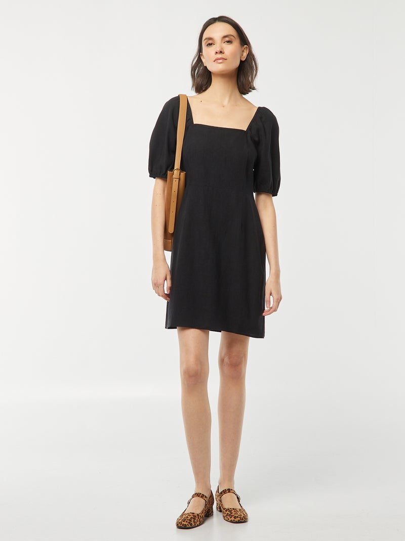 Vestido evasé corto con lazo trasero negro - Kiabi