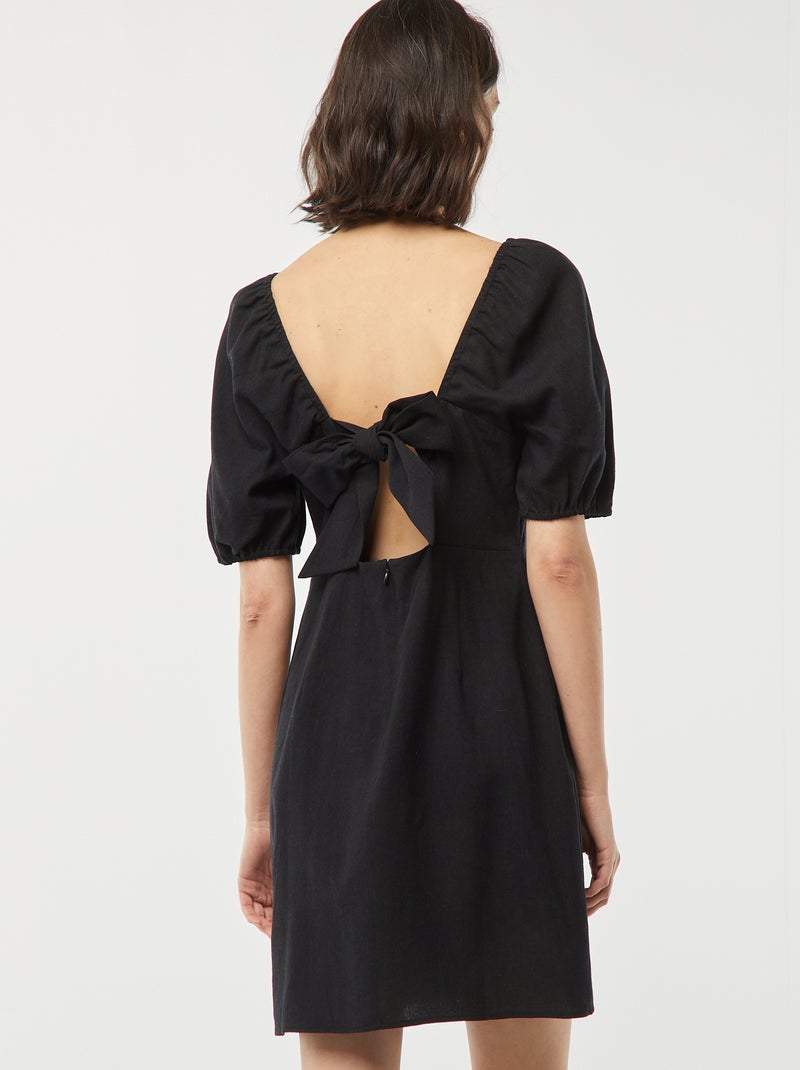 Vestido evasé corto con lazo trasero negro - Kiabi
