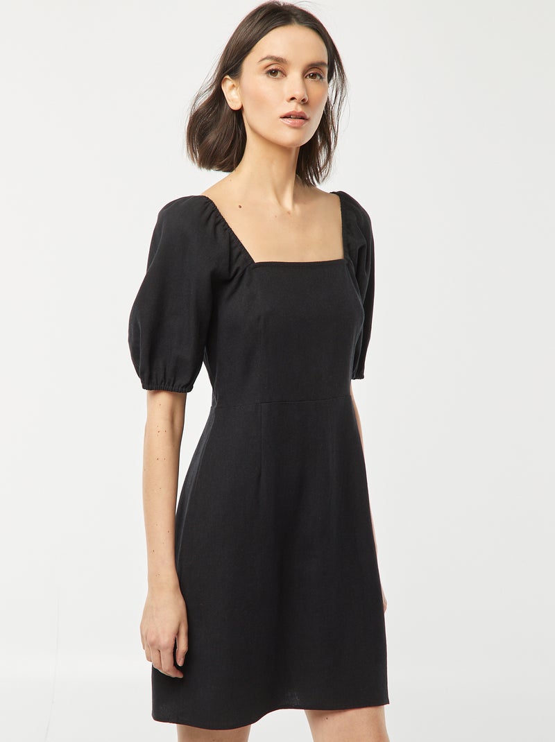 Vestido evasé corto con lazo trasero negro - Kiabi