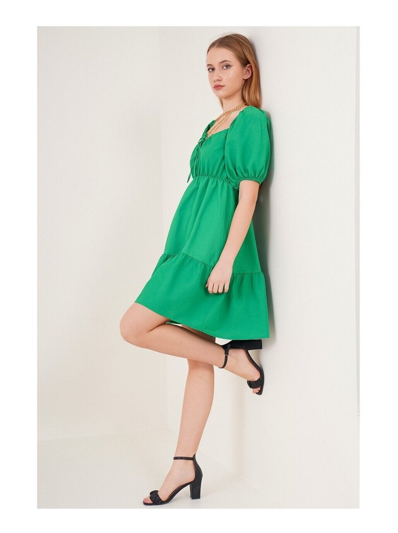 Vestido evasé de popelina Verde - Kiabi