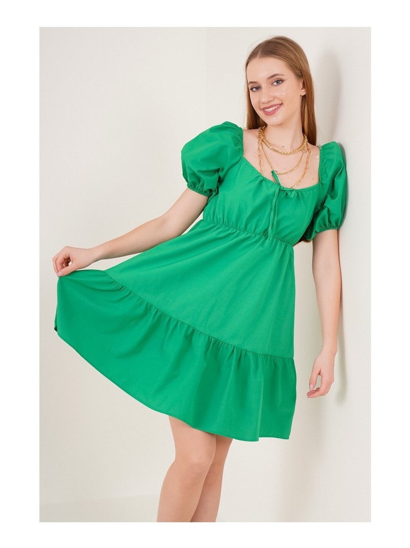 Vestido evasé de popelina Verde - Kiabi