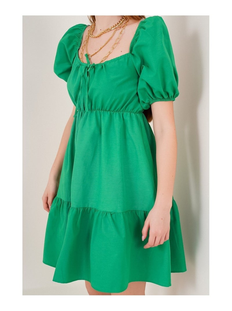 Vestido evasé de popelina Verde - Kiabi