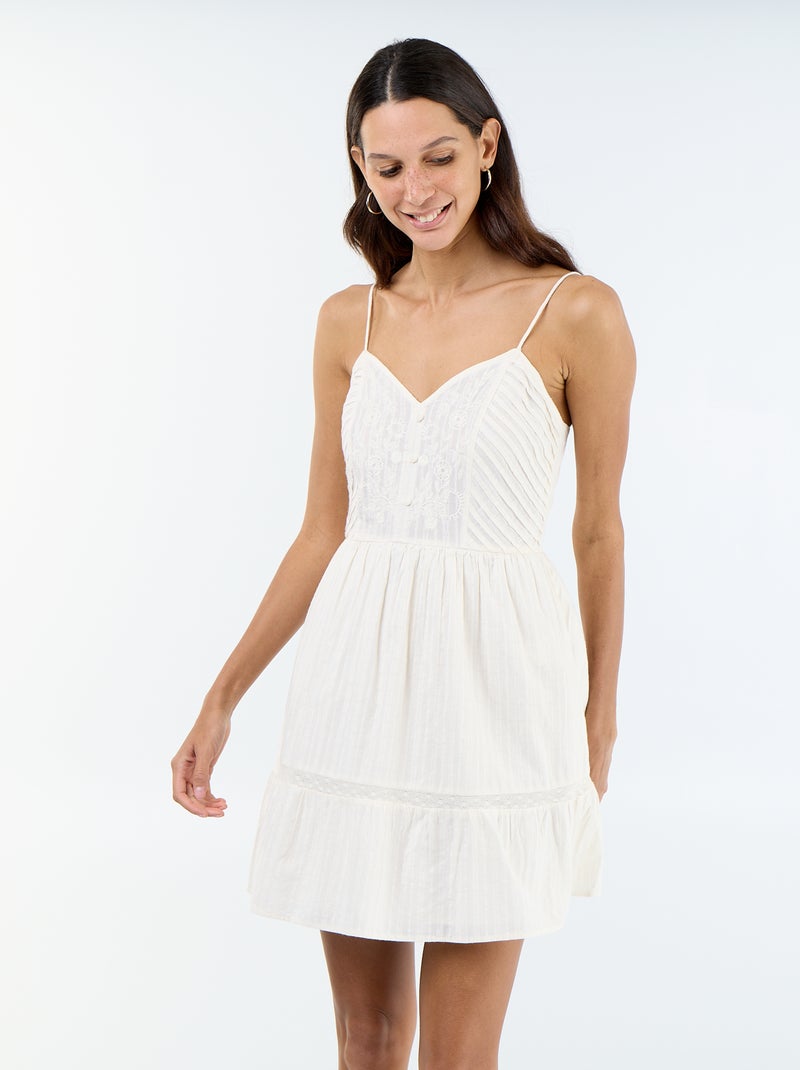 Vestido evasé de tirantes Blanco - Kiabi