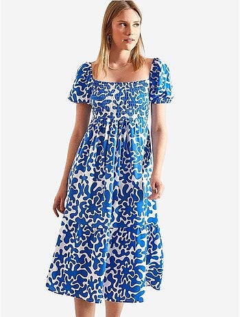 Vestido evasé estampado con cintura fruncida lucci