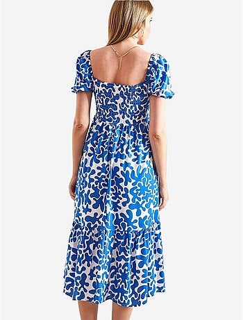 Vestido evasé estampado con cintura fruncida lucci