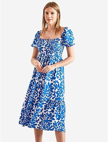 Vestido evasé estampado con cintura fruncida lucci