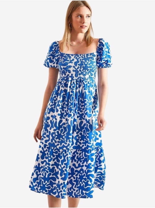 Vestido evasé estampado con cintura fruncida lucci - Kiabi Vestido evasé estampado con cintura fruncida lucci - Kiabi