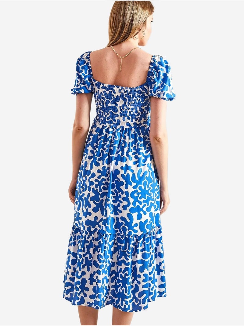 Vestido evasé estampado con cintura fruncida lucci Azul claro - Kiabi