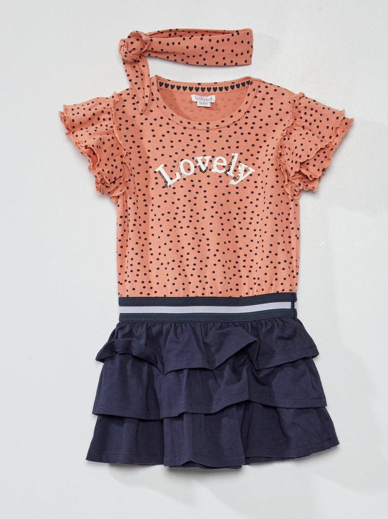 Vestido evasé estampado con cuello redondo rosa/gris - Kiabi