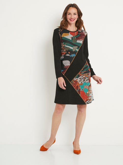 Vestido fantasía corto de punto con cuello redondo - Afibel - Kiabi