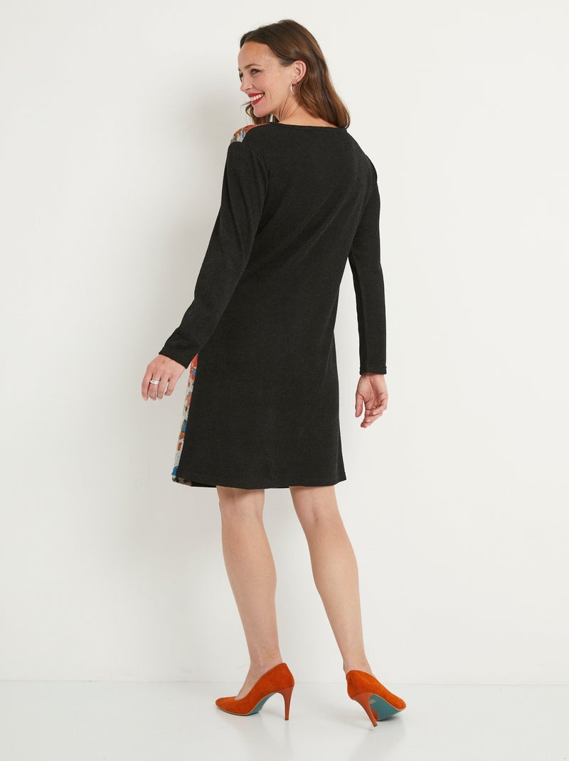 Vestido fantasía corto de punto con cuello redondo - Afibel Negro - Kiabi
