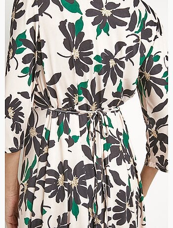Vestido floral abotonado con escote en pico y mangas 3/4 - Afibel