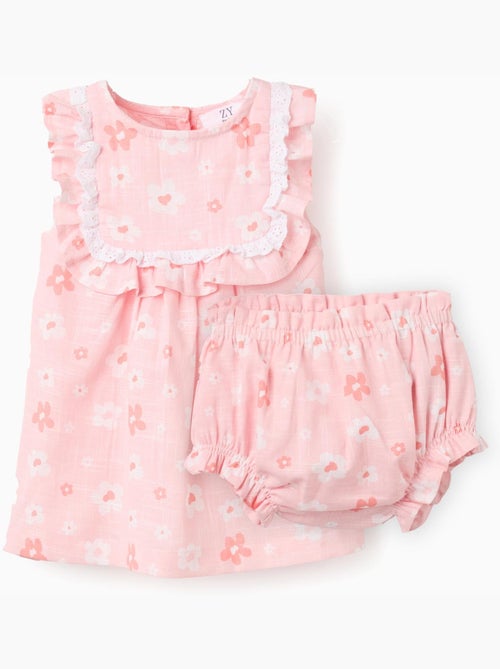 Vestido floral de algodón + cubrepañal - Kiabi