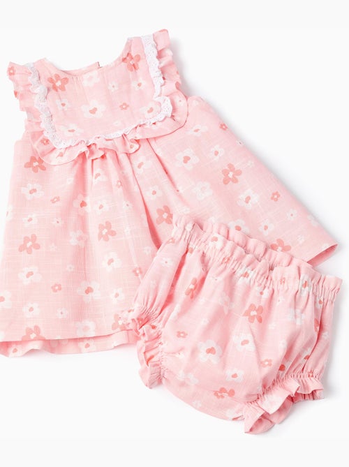 Vestido floral de algodón + cubrepañal - Kiabi
