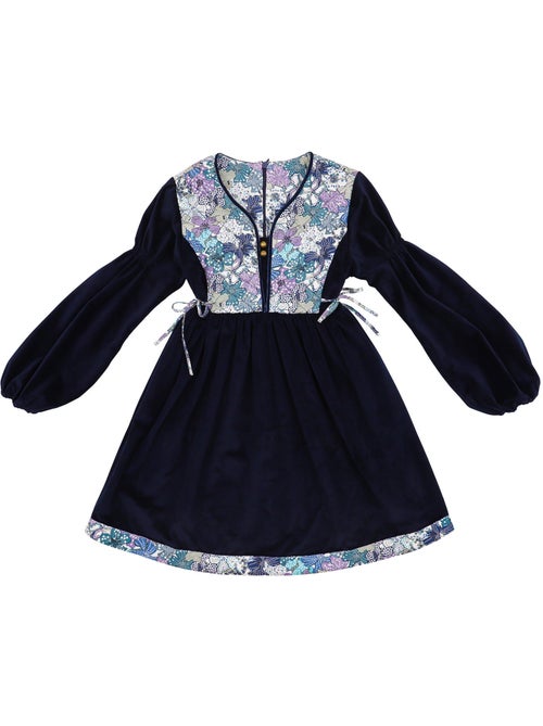 Vestido Floral de Invierno para Niña | Terciopelo Azul Marino | Algodón Lila | MARGOT - Kiabi