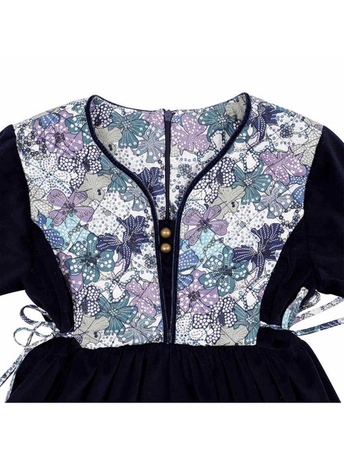 Vestido Floral de Invierno para Niña | Terciopelo Azul Marino | Algodón Lila | MARGOT - Kiabi
