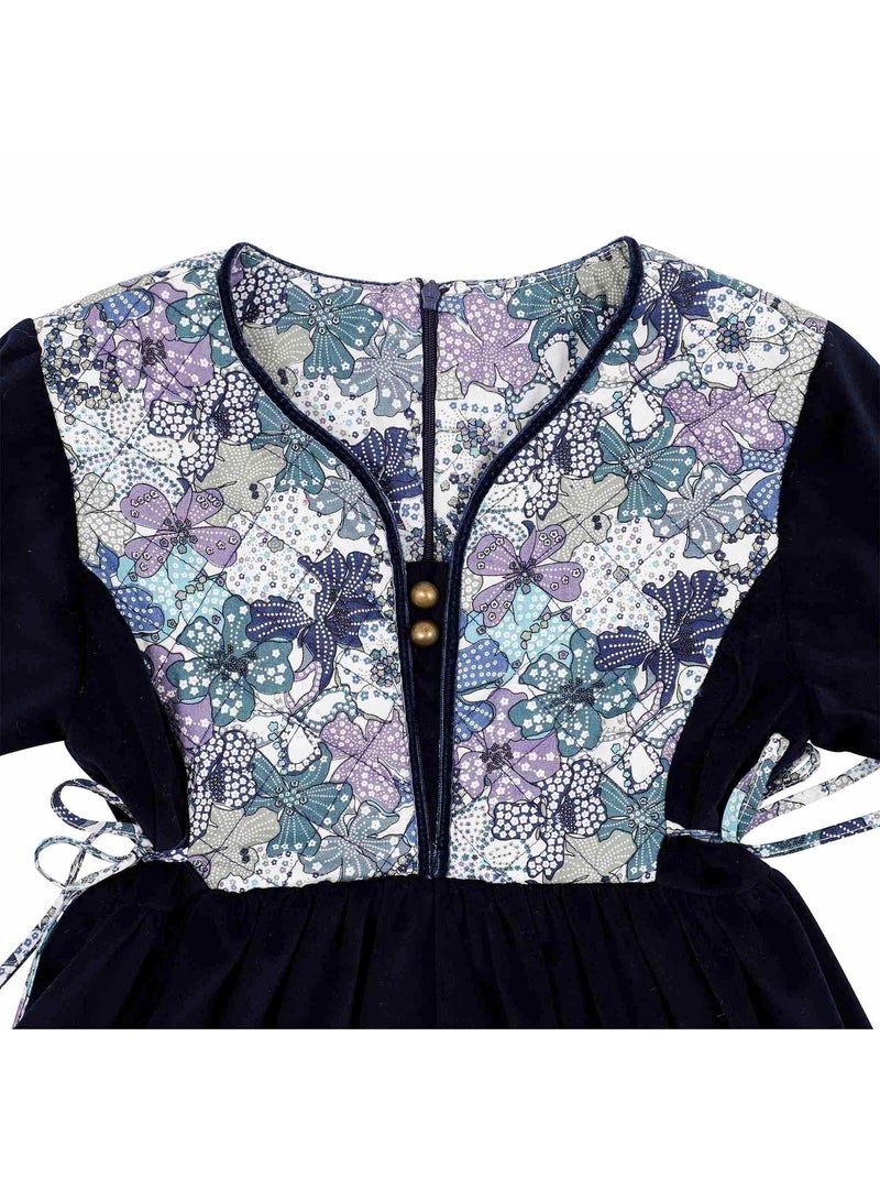 Vestido Floral de Invierno para Niña | Terciopelo Azul Marino | Algodón Lila | MARGOT Azul marino - Kiabi