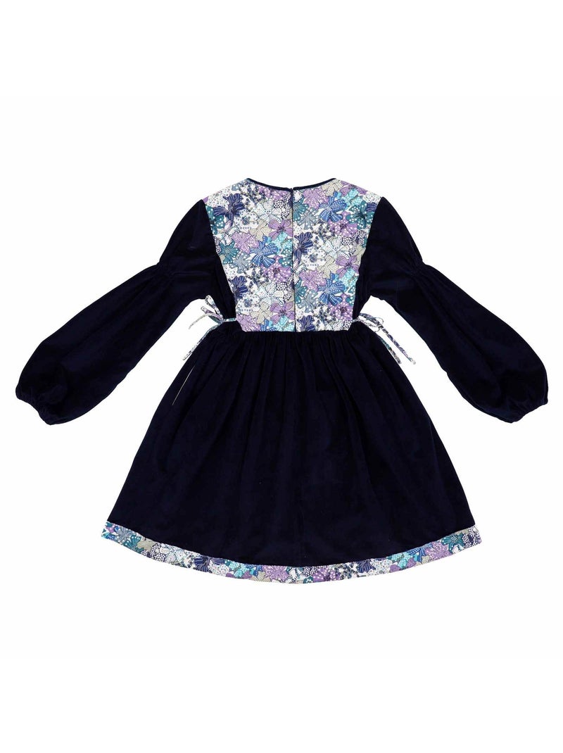 Vestido Floral de Invierno para Niña | Terciopelo Azul Marino | Algodón Lila | MARGOT Azul marino - Kiabi