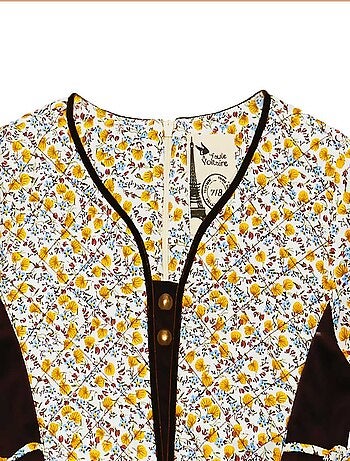 Vestido Floral Liberty Amarillo y Terciopelo Marrón para Niña | MARGOT