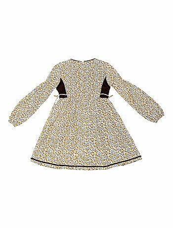 Vestido Floral Liberty Amarillo y Terciopelo Marrón para Niña | MARGOT