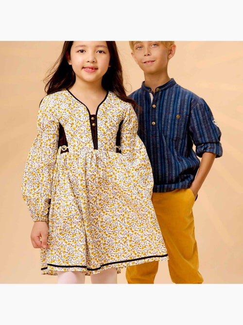 Vestido Floral Liberty Amarillo y Terciopelo Marrón para Niña | MARGOT - Kiabi
