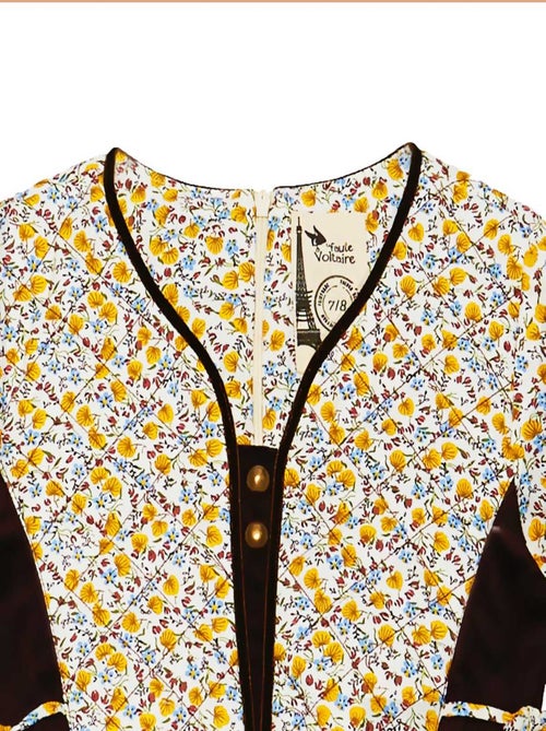Vestido Floral Liberty Amarillo y Terciopelo Marrón para Niña | MARGOT - Kiabi