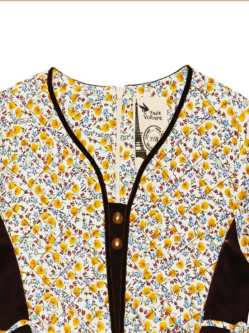 Vestido Floral Liberty Amarillo y Terciopelo Marrón para Niña | MARGOT Amarillo - Kiabi