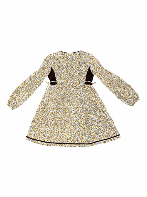Vestido Floral Liberty Amarillo y Terciopelo Marrón para Niña | MARGOT - Kiabi