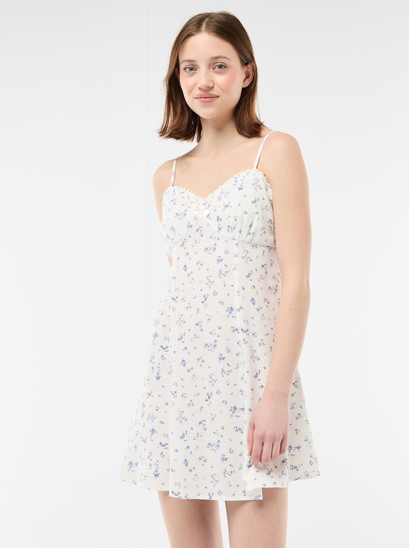 Vestido floreado de lino mezclado Blanco - Kiabi