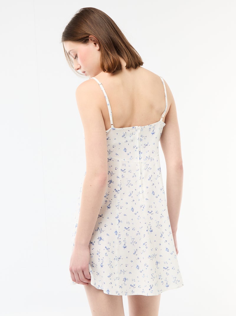 Vestido floreado de lino mezclado Blanco - Kiabi