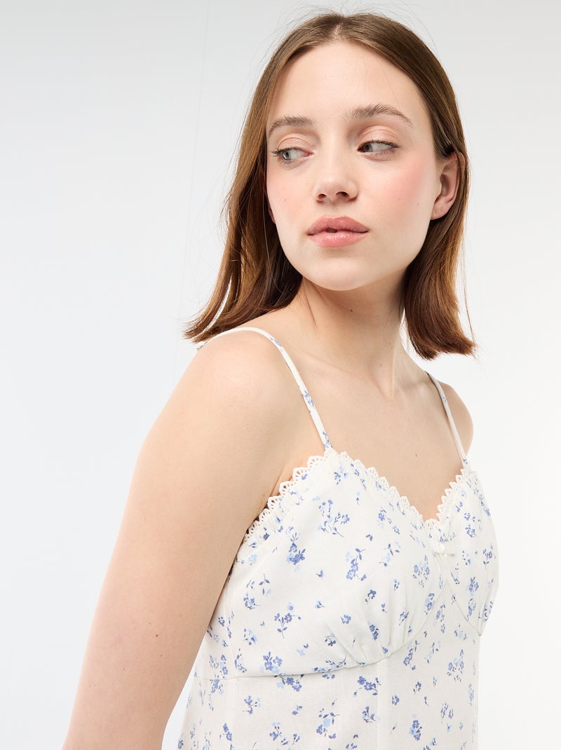 Vestido floreado de lino mezclado Blanco - Kiabi