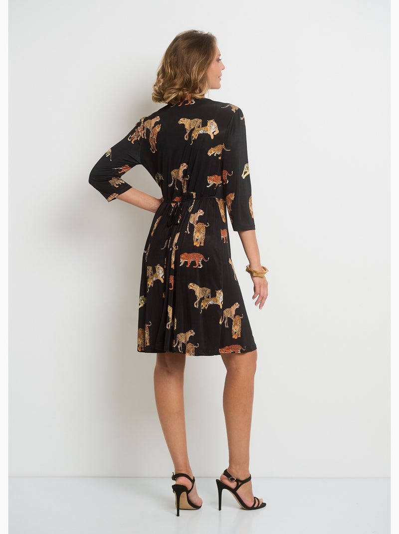 Vestido fluido con cuello de pico y estampado animal - AFIBEL Negro - Kiabi
