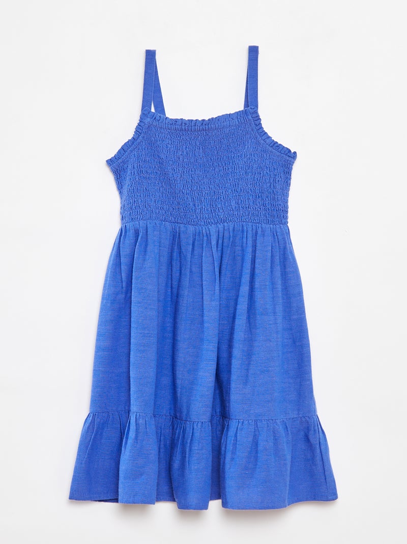 Vestido fruncido de mezcla de lino azul - Kiabi