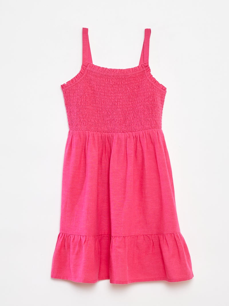 Vestido fruncido de mezcla de lino Rosa - Kiabi