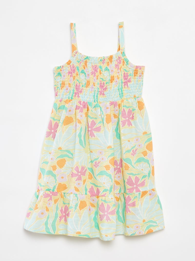 Vestido fruncido de mezcla de lino Verde - Kiabi