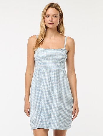 Vestido fruncido vichy de seersucker