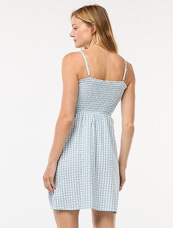 Vestido fruncido vichy de seersucker