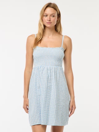 Vestido fruncido vichy de seersucker