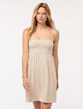 Vestido fruncido vichy de seersucker