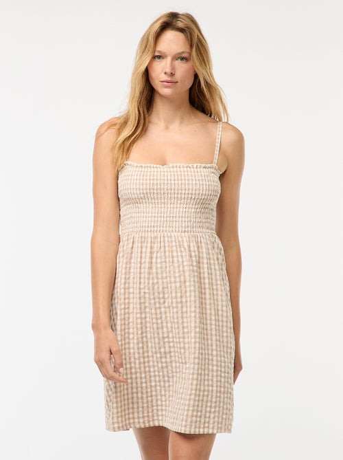 Vestido fruncido vichy de seersucker - Kiabi