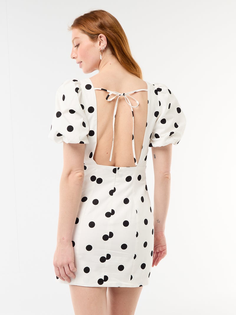 Vestido globo de manga corta Blanco - Kiabi