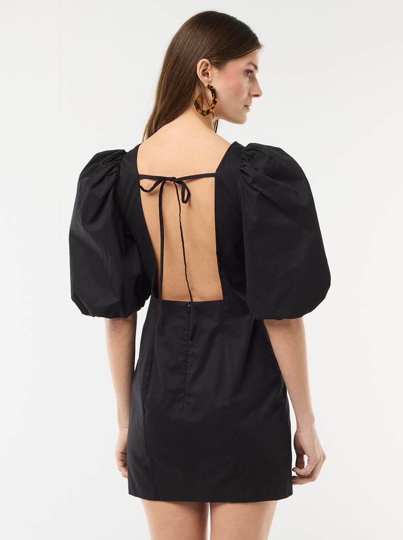 Vestido globo de manga corta Negro - Kiabi