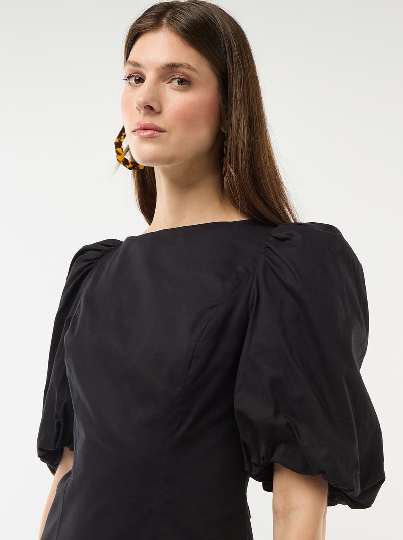Vestido globo de manga corta Negro - Kiabi