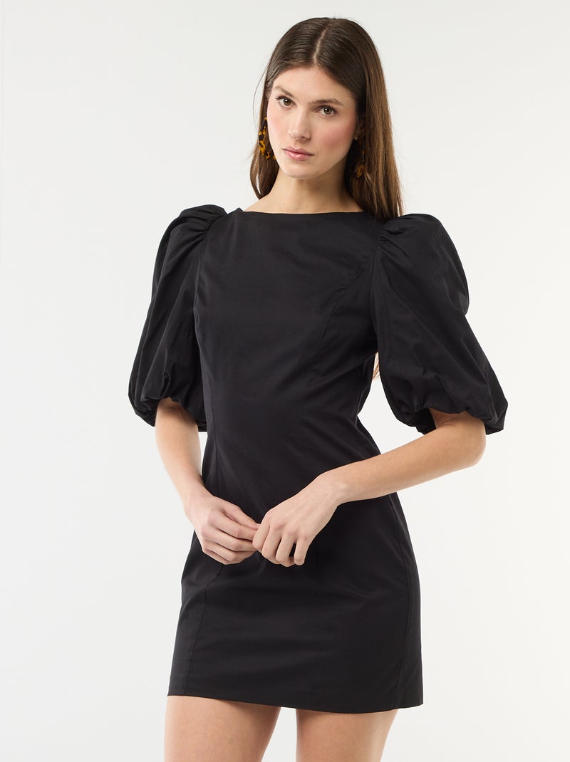 Vestido globo de manga corta Negro - Kiabi