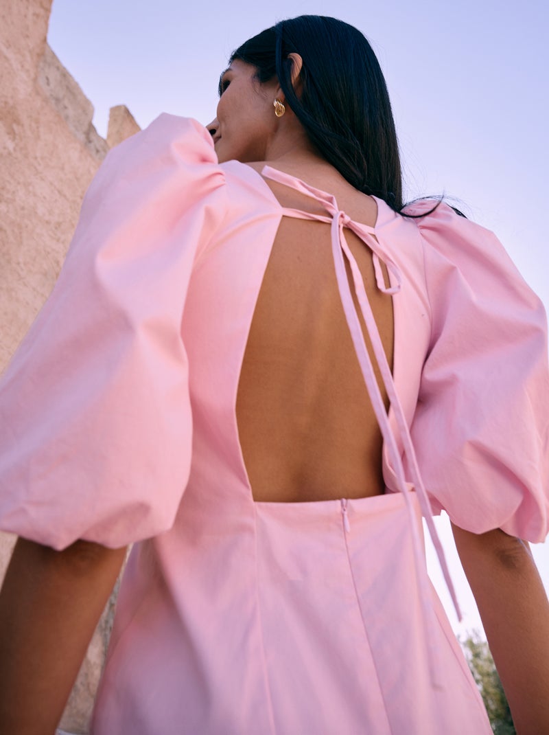 Vestido globo de manga corta Rosa - Kiabi