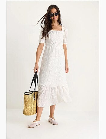 Vestido guipur midi cuello cuadrado lucci