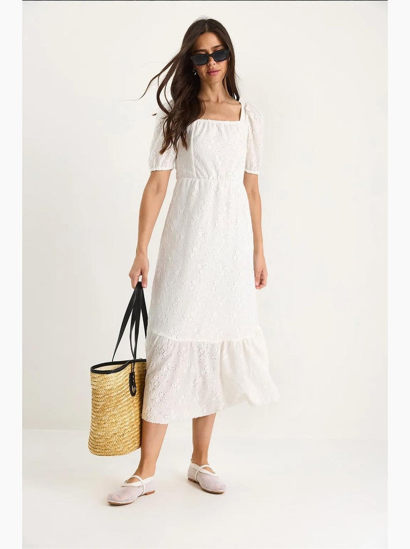 Vestido guipur midi cuello cuadrado lucci Blanco - Kiabi