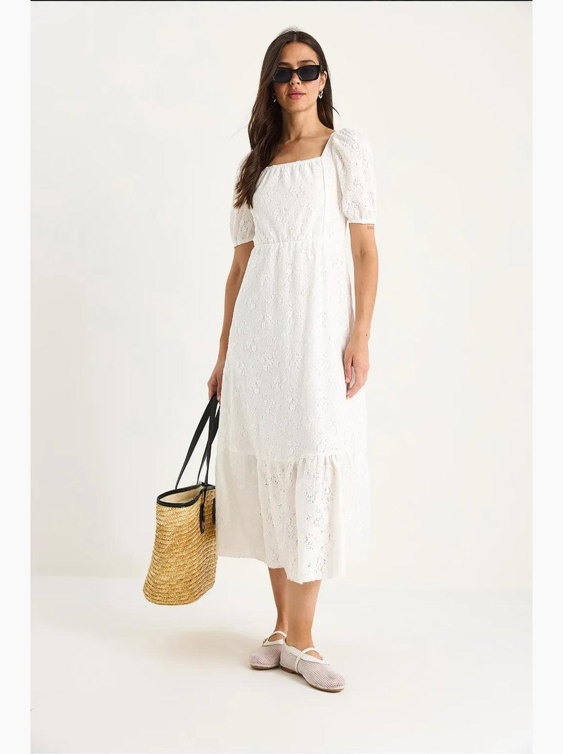 Vestido guipur midi cuello cuadrado lucci Blanco - Kiabi