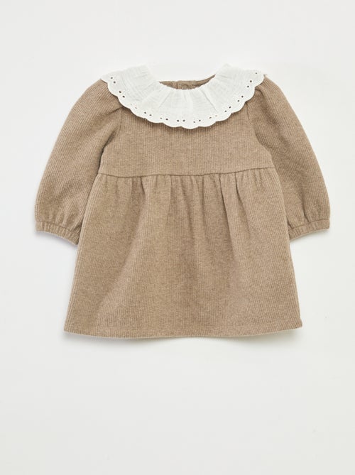 Vestido interlock con cuello grande de gasa de algodón - Kiabi