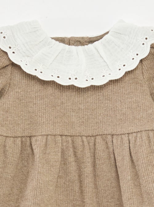 Vestido interlock con cuello grande de gasa de algodón - Kiabi